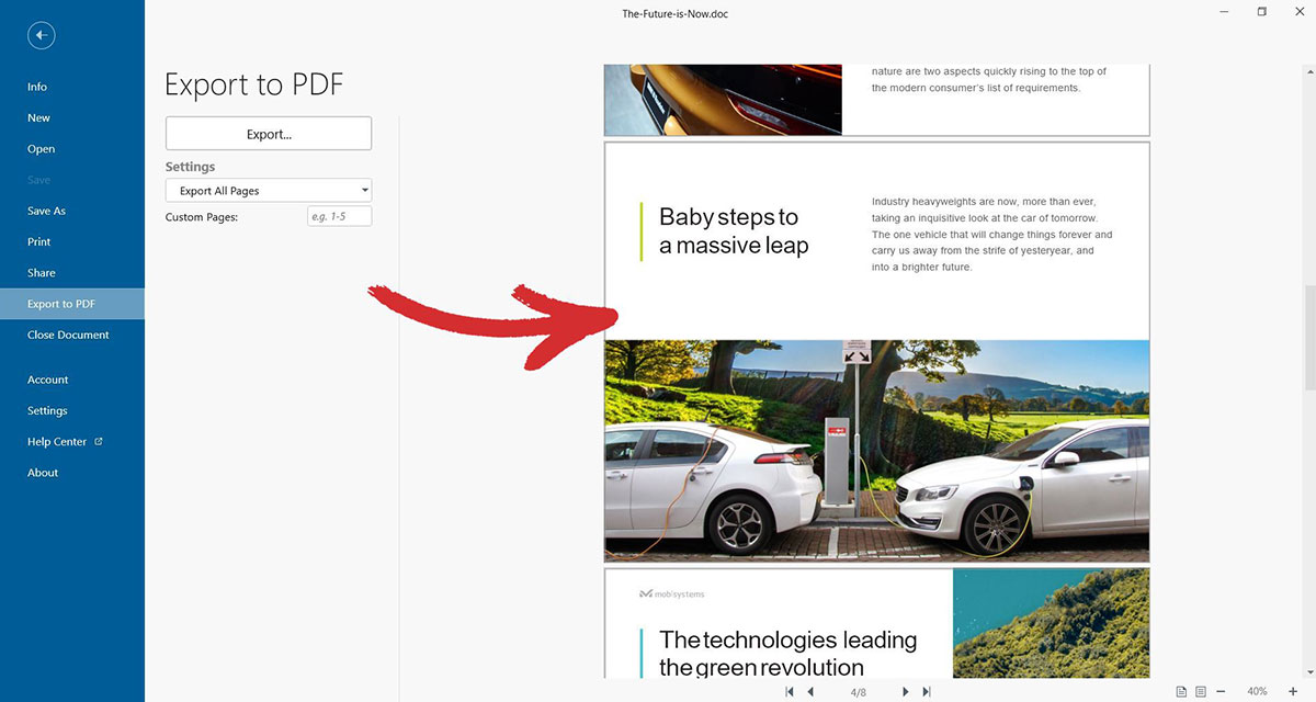 Click "Export" to receive your PDF file.