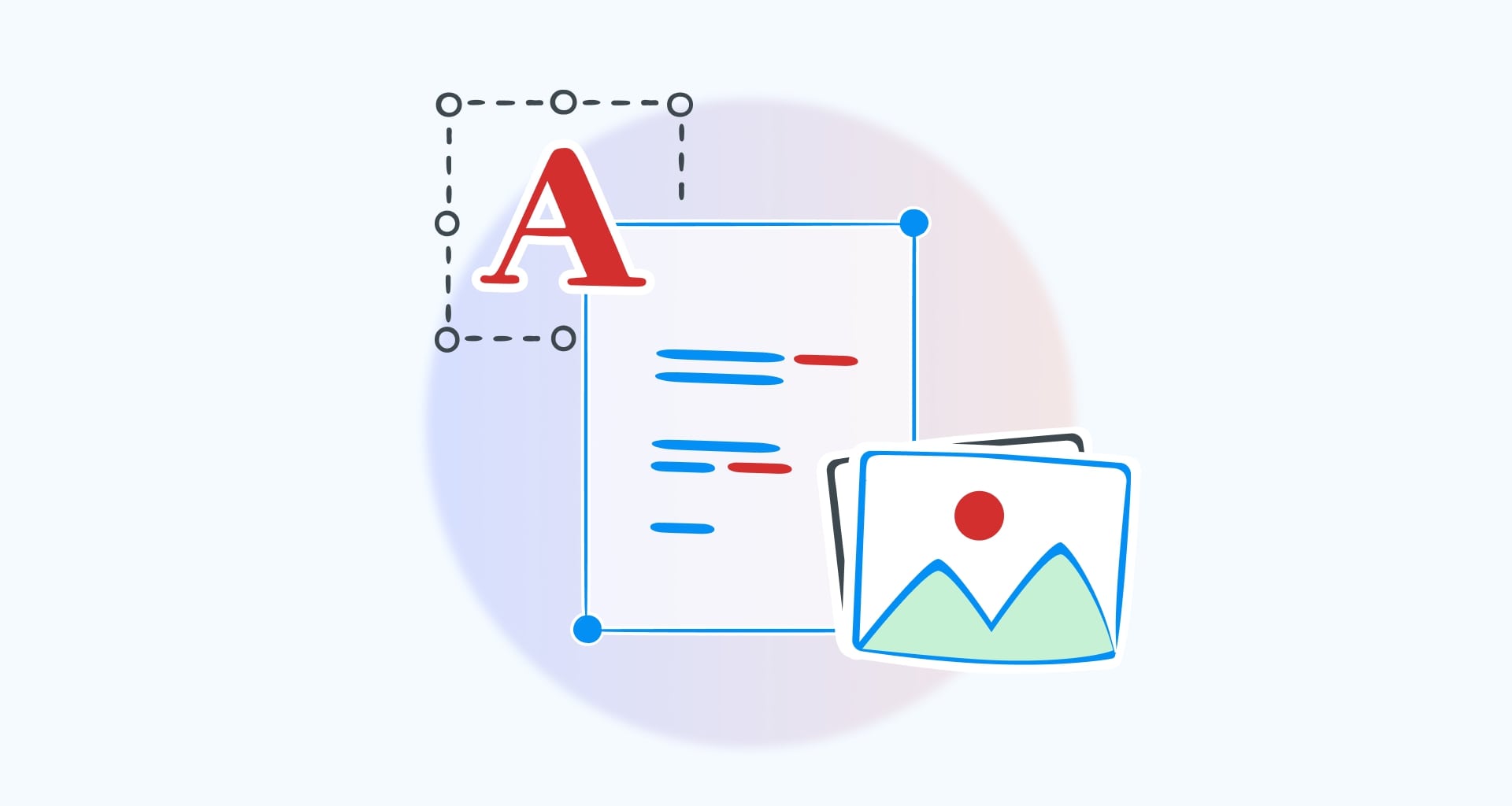 Illustration of text editing and image placement for document design.