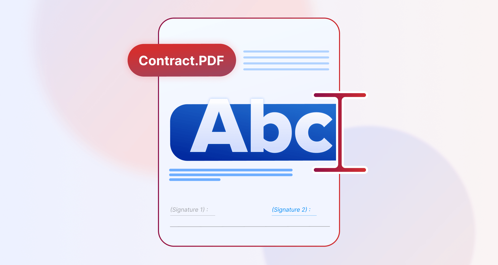 Illustration of a contract PDF with highlighted text and signature fields, representing editing and formatting documents with MobiPDF.